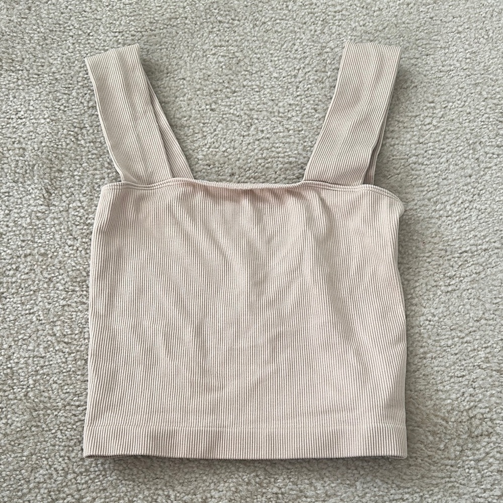 A New Day Tan Cream Fitted Crop Tank Top